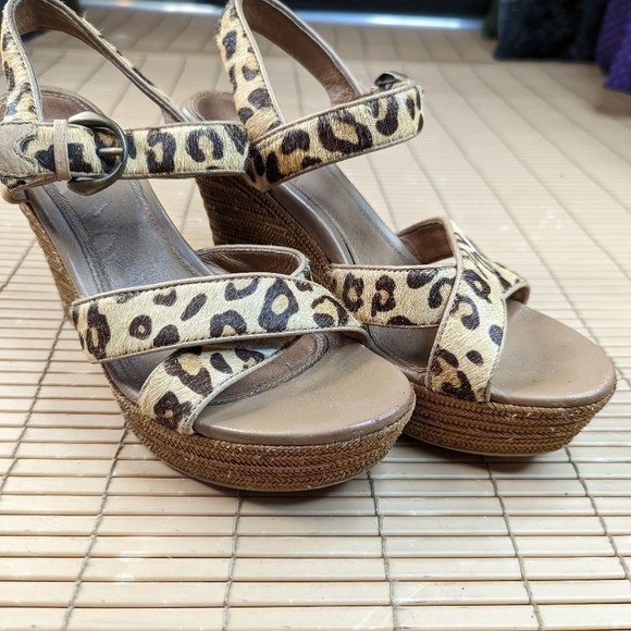 Ugg Jazmine Calf Hair Leopard Tooled Jute Platform sandals women sz 8. 317pmTh - Picture 2 of 10